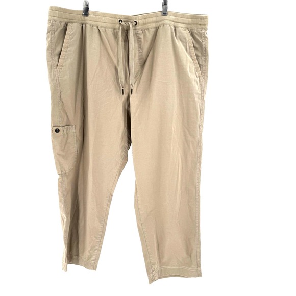 LL Bean Women's Stretch Ripstop Pull-On Pants 2X Beige Short Drawstring Elastic - Picture 1 of 7